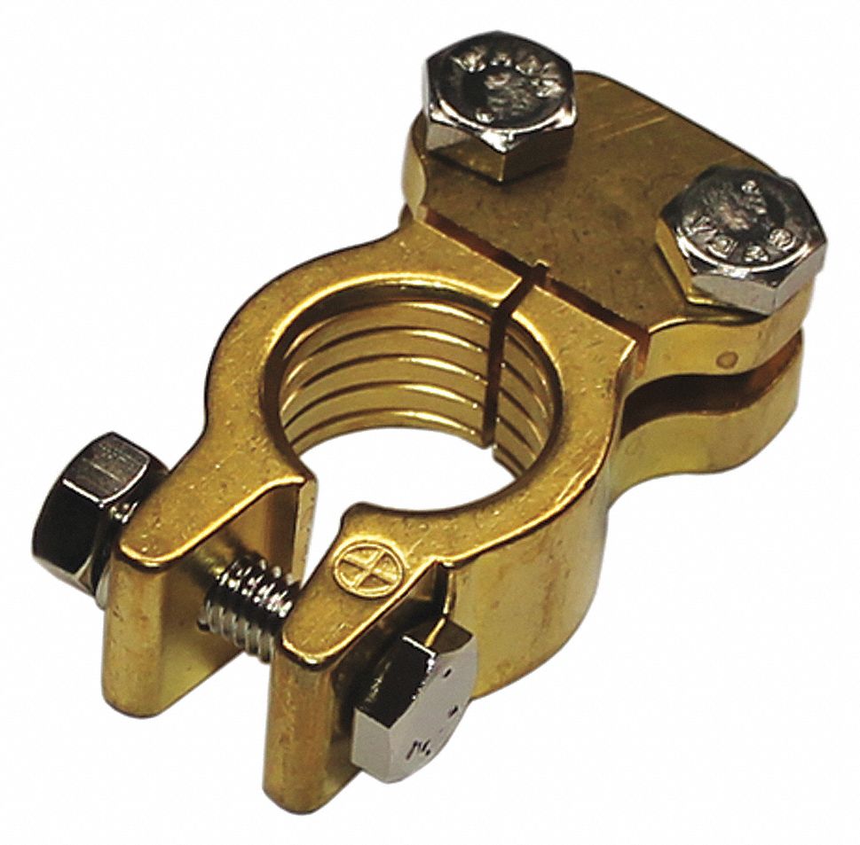 BATTERY TERMINAL, GAUGE 1/0 - 2/0 IN, POSITIVE, BRASS