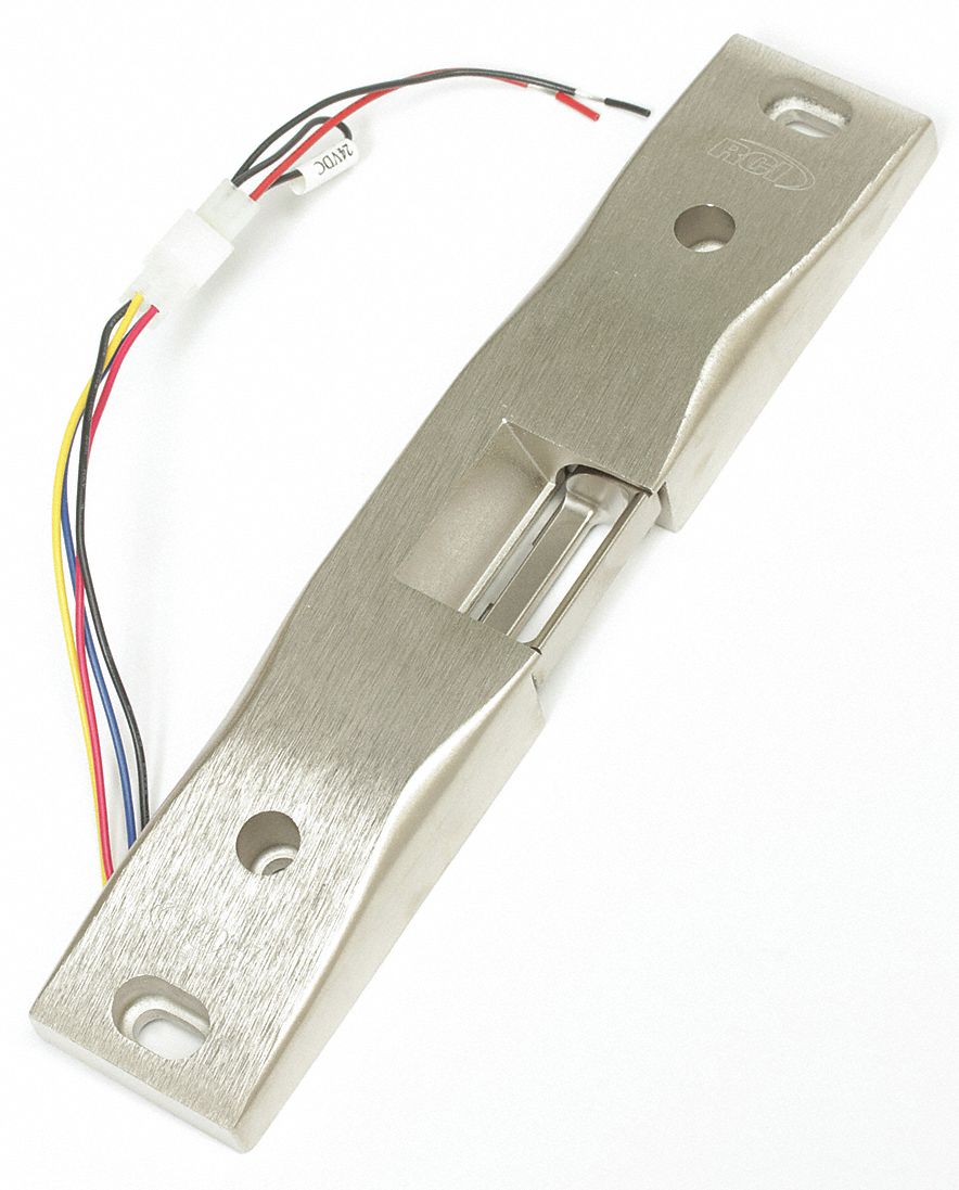Electric Door Strike: 1 3/4 in Wd, 9 in Ht, Rim, Stainless Steel