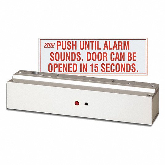 Exit Door Alarm: Brushed Chrome, Conventional Key, Delayed Egress, 15 sec, Non-Handed