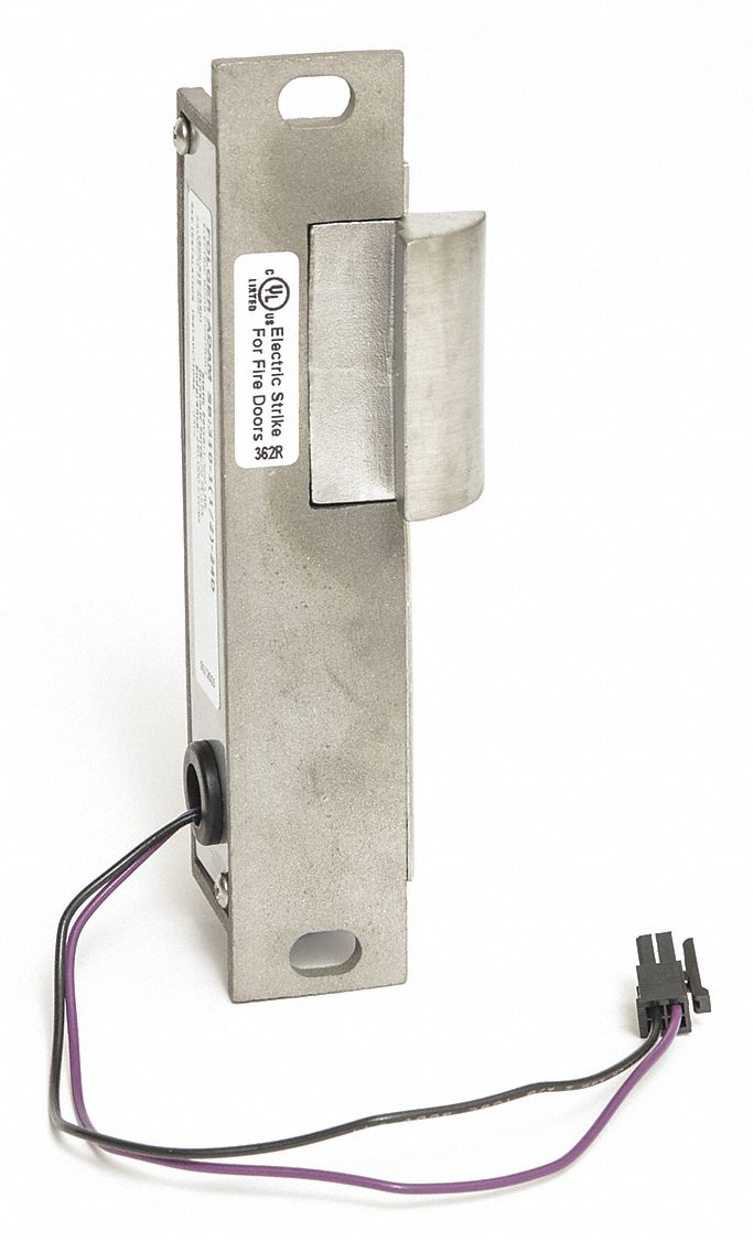 Electric Door Strike: 2 7/8 in Wd, 11 in Ht, Cylindrical/Mortise, Stainless Steel