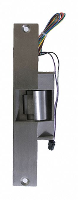 Electric Door Strike: 1 3/8 in Wd, 9 in Ht, Cylindrical/Mortise, Stainless Steel