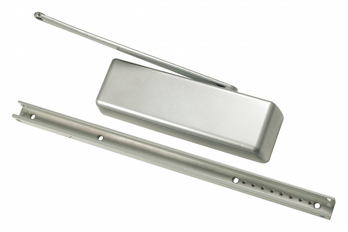 Door Closer: Parallel Mounting Type, Grade 1 - Heavy Duty, Aluminum, 12 1/4 in Lg, 2 1/4 in Wd