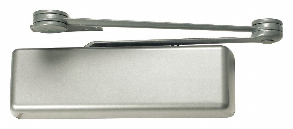 Door Closer: Parallel Mounting Type, Grade 1 - Heavy Duty, Aluminum, 12 1/4 in Lg, 2 1/4 in Wd
