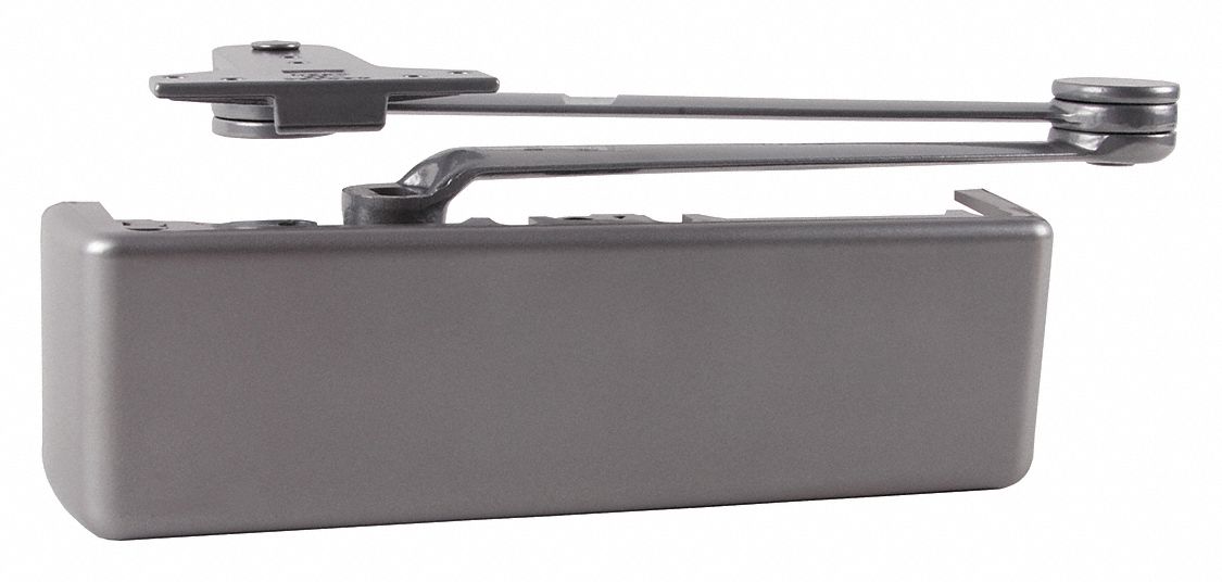Door Closer: Parallel Mounting Type, Grade 1 - Heavy Duty, Aluminum, 12 1/4 in Lg, 2 1/4 in Wd