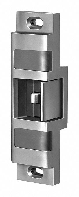 Electric Door Strike: 1 5/8 in Wd, 6 in Ht, Rim, Stainless Steel