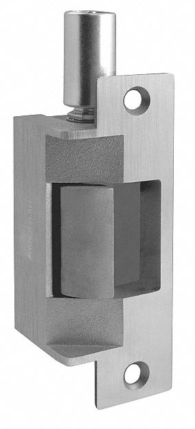 Electric Door Strike: 1 1/4 in Wd, 4 7/8 in Ht, Cylindrical/Mortise, Stainless Steel