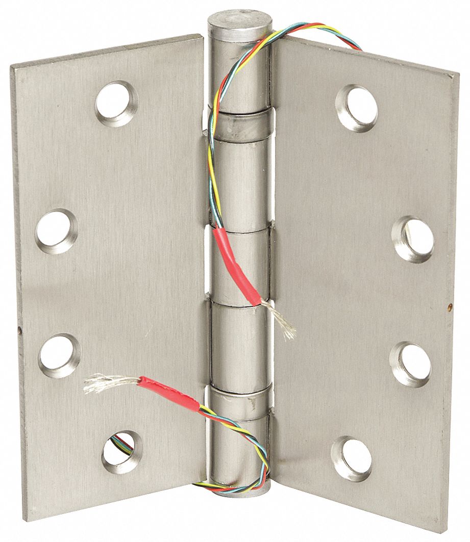 Electrified Hinge: Brass, Mortise, Satin Chrome, 150 lb Load Capacity, With