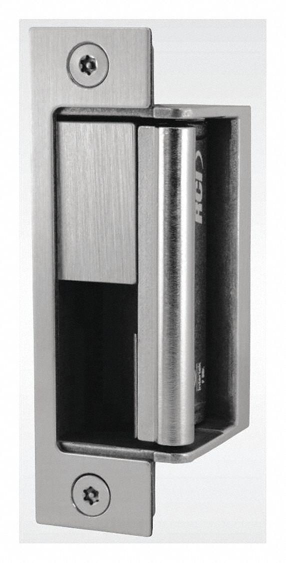 Electric Door Strike: 1 1/4 in Wd, 4 7/8 in Ht, Cylindrical/Mortise, Stainless Steel