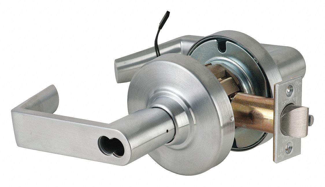 Door Lockset: Storeroom Lever Locksets, Chrome, ADA Compliant, Electrical, SFIC