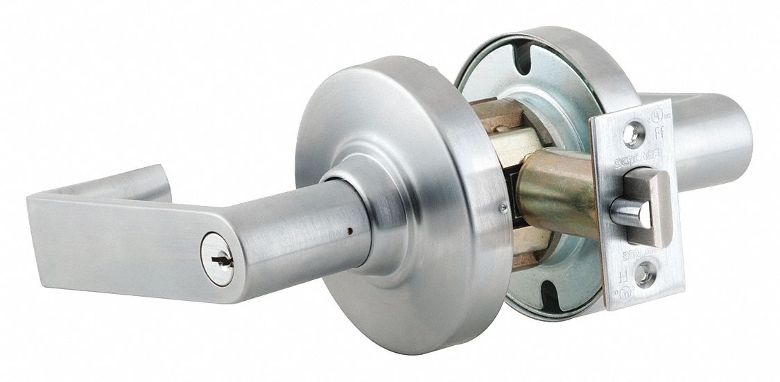 Door Lockset: Storeroom Lever Locksets, Chrome, ADA Compliant