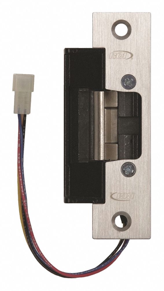 Electric Door Strike: 1 1/4 in Wd, 4 7/8 in Ht, Cylindrical/Mortise, Stainless Steel
