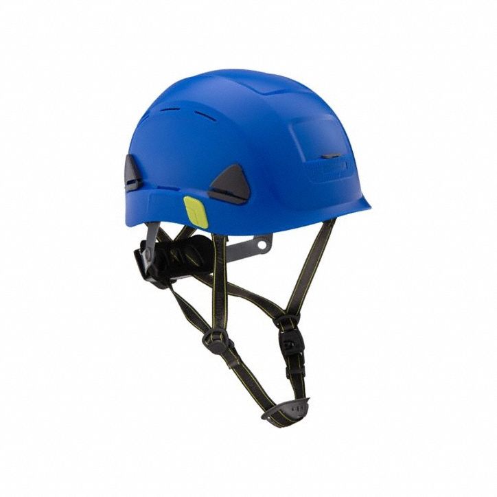 Climbing Helmet: Dark Blue, No Graphics, Ratchet (8-Point), Ratchet, Polyethylene, Side-Slots