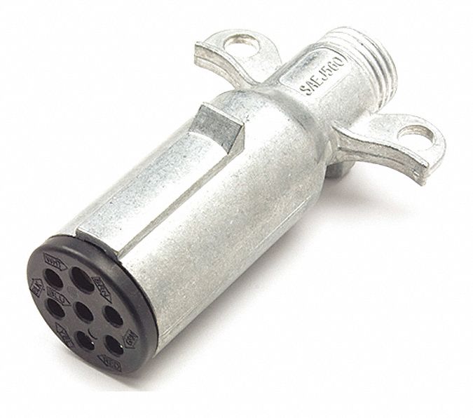 TRAILER PLUG, 7-POLE, 4O AMP, 6-28V DC, 2, 1/2 IN MOUNTING HOLES, DIE-CAST ZINC HOUSING