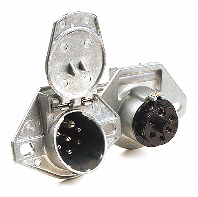 SPLIT-PIN SOCKET W ENCLOSED TERMINAL, 7-POLE, 40 AMP, 6-28V DC, DIE-CAST ZINC, QTY 1