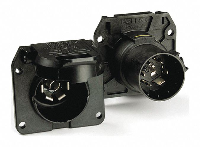 RV TRAILER SOCKET, 7-WAY, FOR FORD STYLE/UNIVERSAL MOUNTS, 2, 1/2 IN MOUNTING HOLES, NYLON
