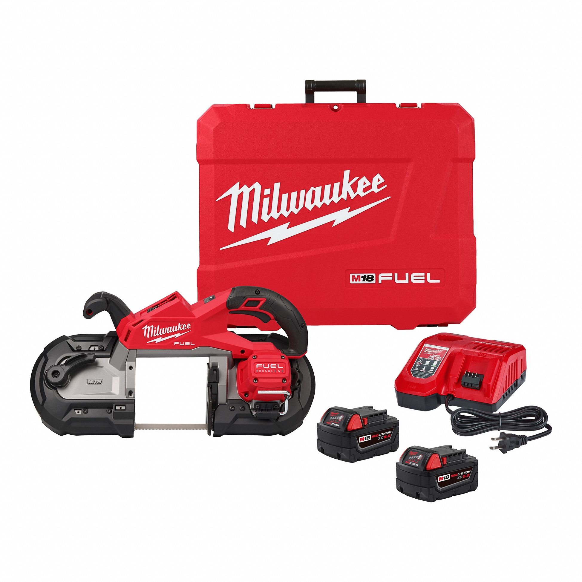 Band Saw Kit: 2 Batteries, 1 Charger, 44 7/8 in Blade Lg, 5 in Cutting Lg - Max, Brushless