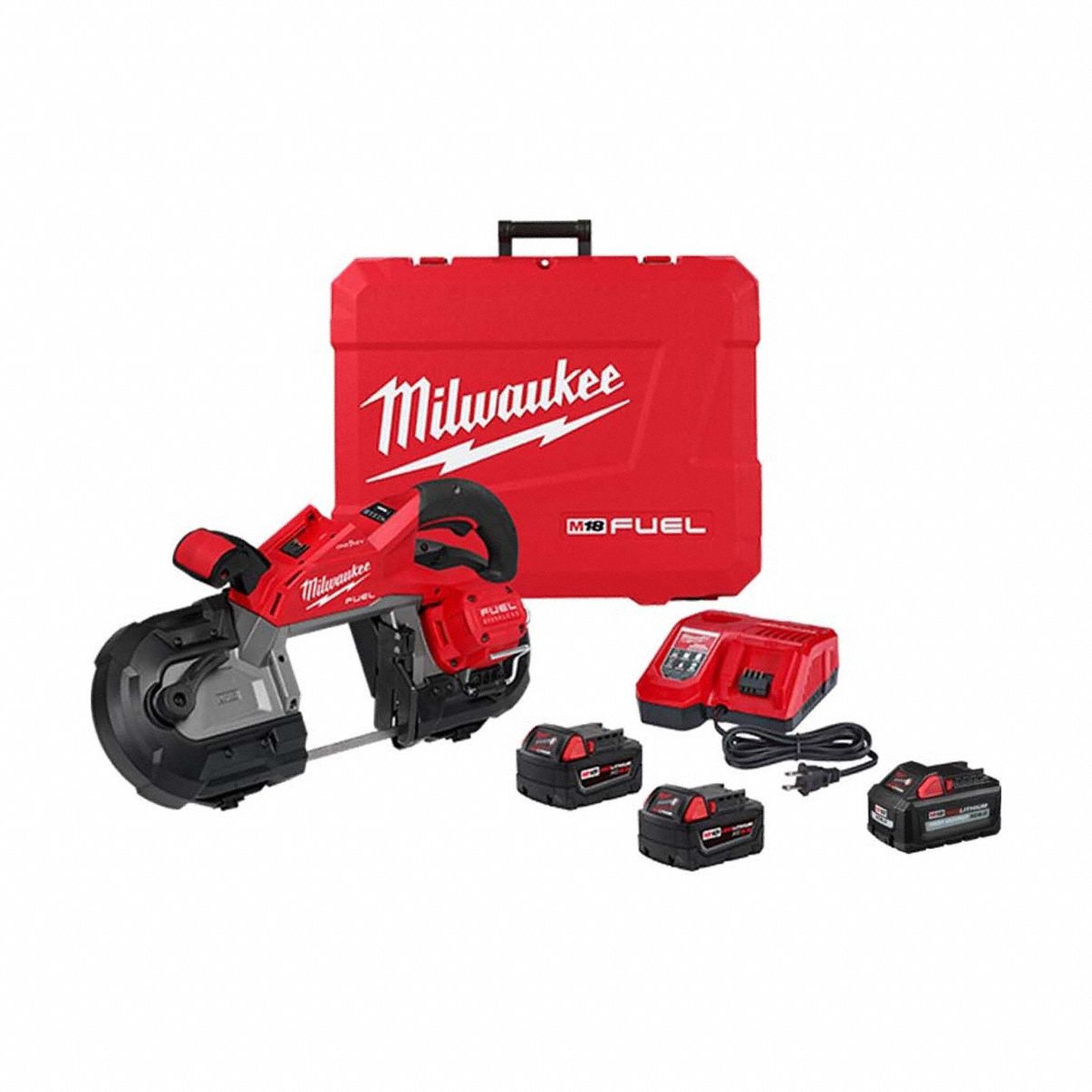 Band Saw Kit: 3 Batteries, 1 Charger, 44 7/8 in Blade Lg, 5 in Cutting Lg - Max, Brushless