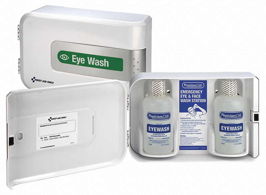 FIRST AID ONLY Eye Wash Station, 32 oz. Bottle Size, 2 yr. Shelf Life, 5-1/4" Height, 9-3/4 ...