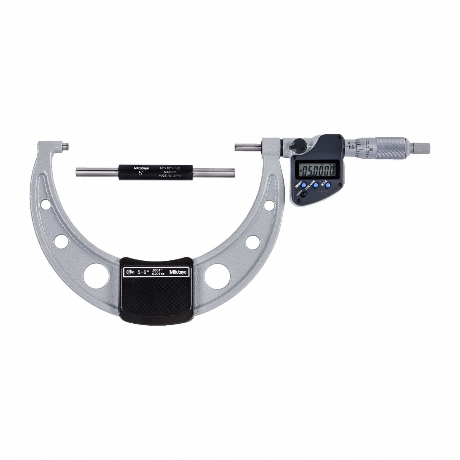 Calibrated Micrometer: 0 in to 1 in /0 mm to 25.4 mm, Inch/Metric, +/- 0.0001 in Accuracy