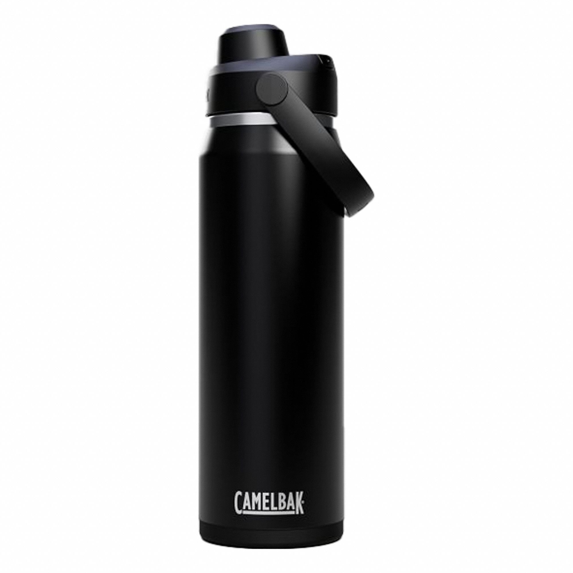 Bottle: 25 oz Capacity, Black, Stainless Steel, Not BPA-Free, 12 in Overall Ht, Bottle