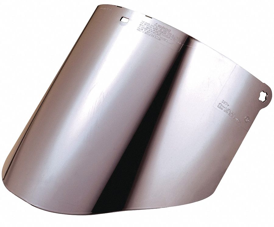 Face Shield Visor: 14 1/2 in Overall Wd, 9 in Overall Ht, 2 mm Overall Thick, Silver, 10 PK