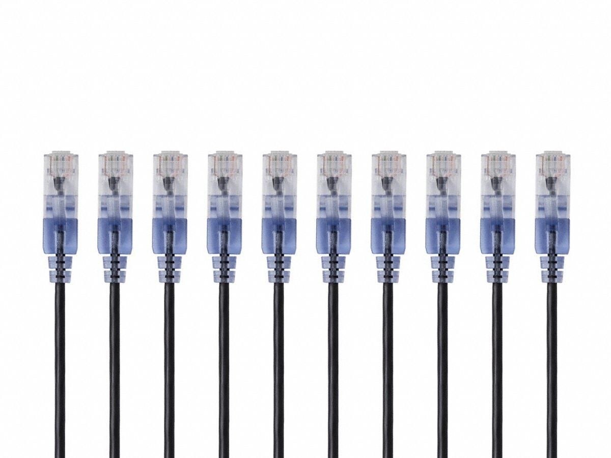 Voice and Data Patch Cord: Shielded, Cat 6A, 0.5 ft Overall Lg, PVC, Round, 30 AWG, 10 PK