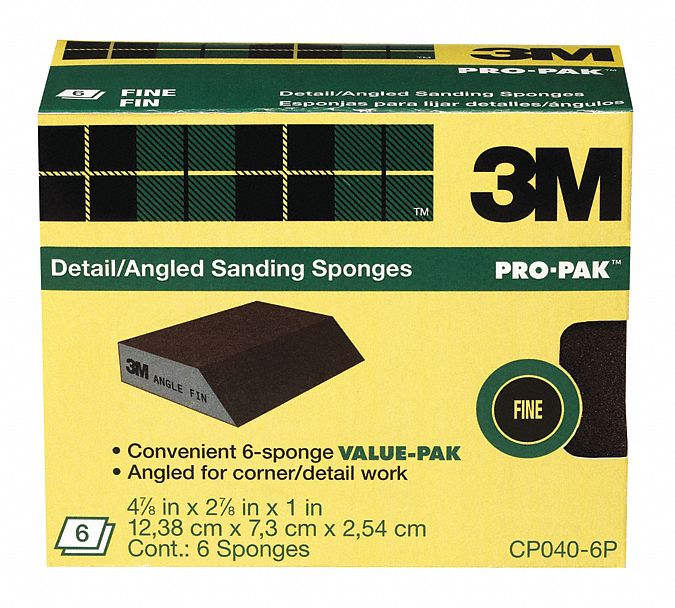 Aluminum Oxide Angled Sanding Sponges - Fine Grade, 6 Pack