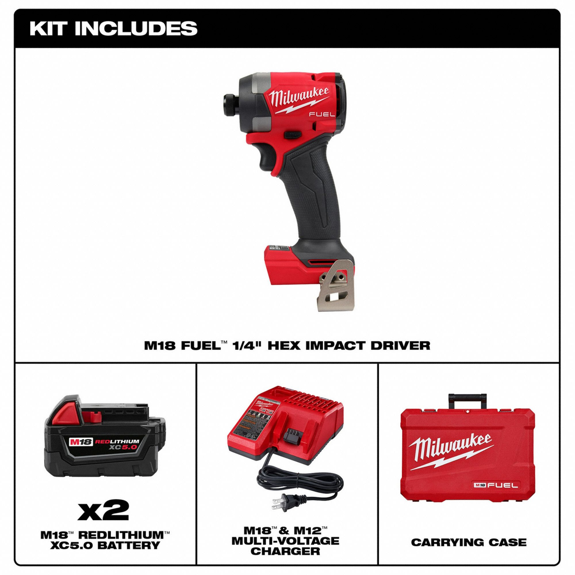 MILWAUKEE Impact Driver Kit 2,000 inlb Max. Torque, 3,900 RPM Free