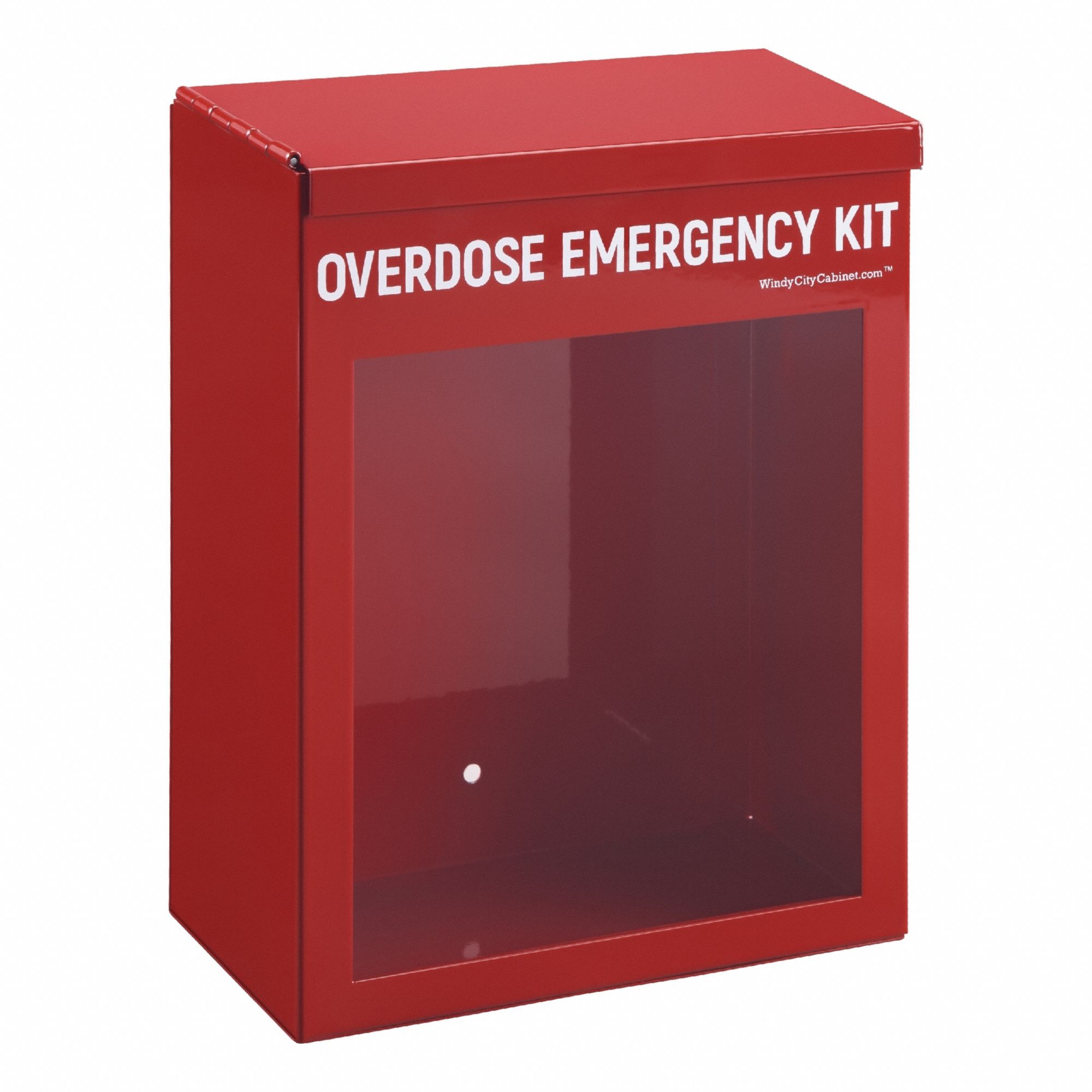 Overdose Cabinet: 9 in Overall Ht, 7 3/4 in Overall Wd, 3 5/8 in Overall Dp, Red, Steel, Metal