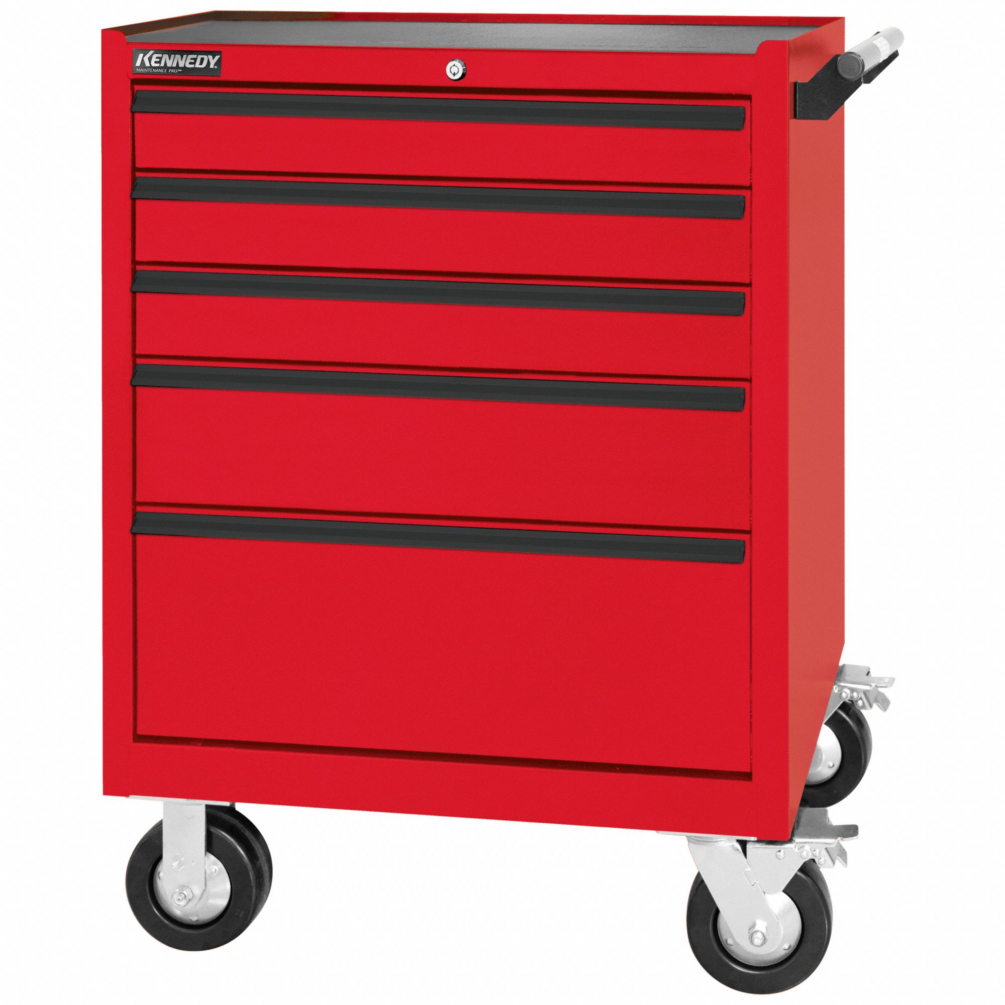 Rolling Tool Cabinet: Red / Red Drawer, 29 in W x 20 in D x 40 in H, 5 Drawers, Ball Bearing