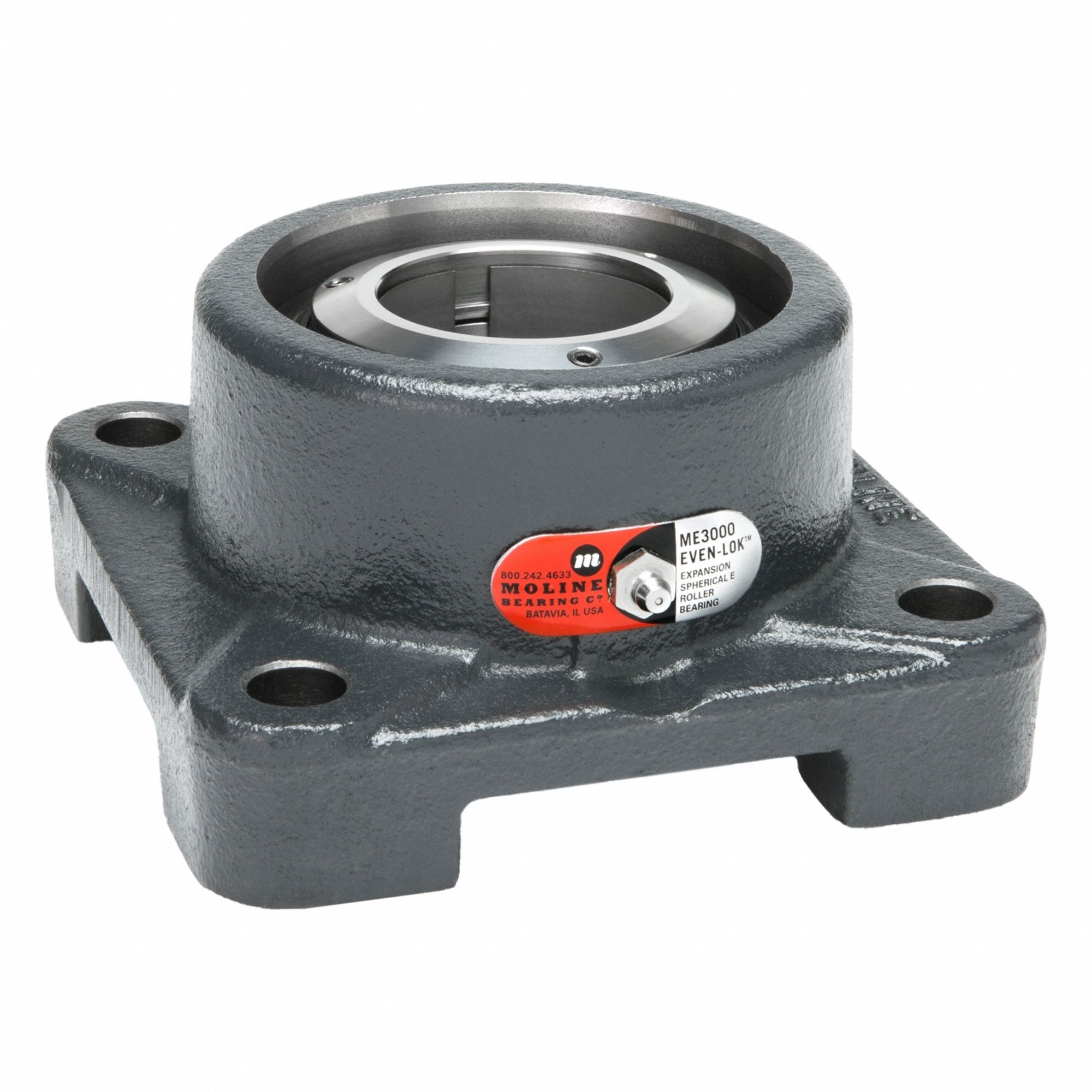 4 Bolt Flange Bearing: Spherical Roller, 1 1/2 in Bore, Cast Iron, Concentric Collar