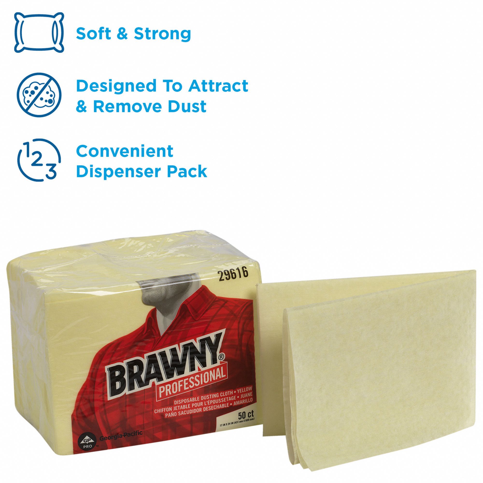 Dust Cloth 24 in Lg, 17 in Wd, Yellow, Brawny