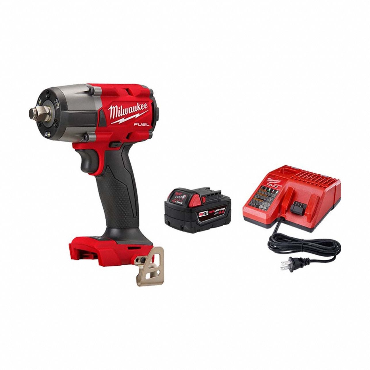Impact Wrench Kit: 1/2 in Drive Size, 550 ft-lb Fastening Torque, Brushless, 18 V DC Volt