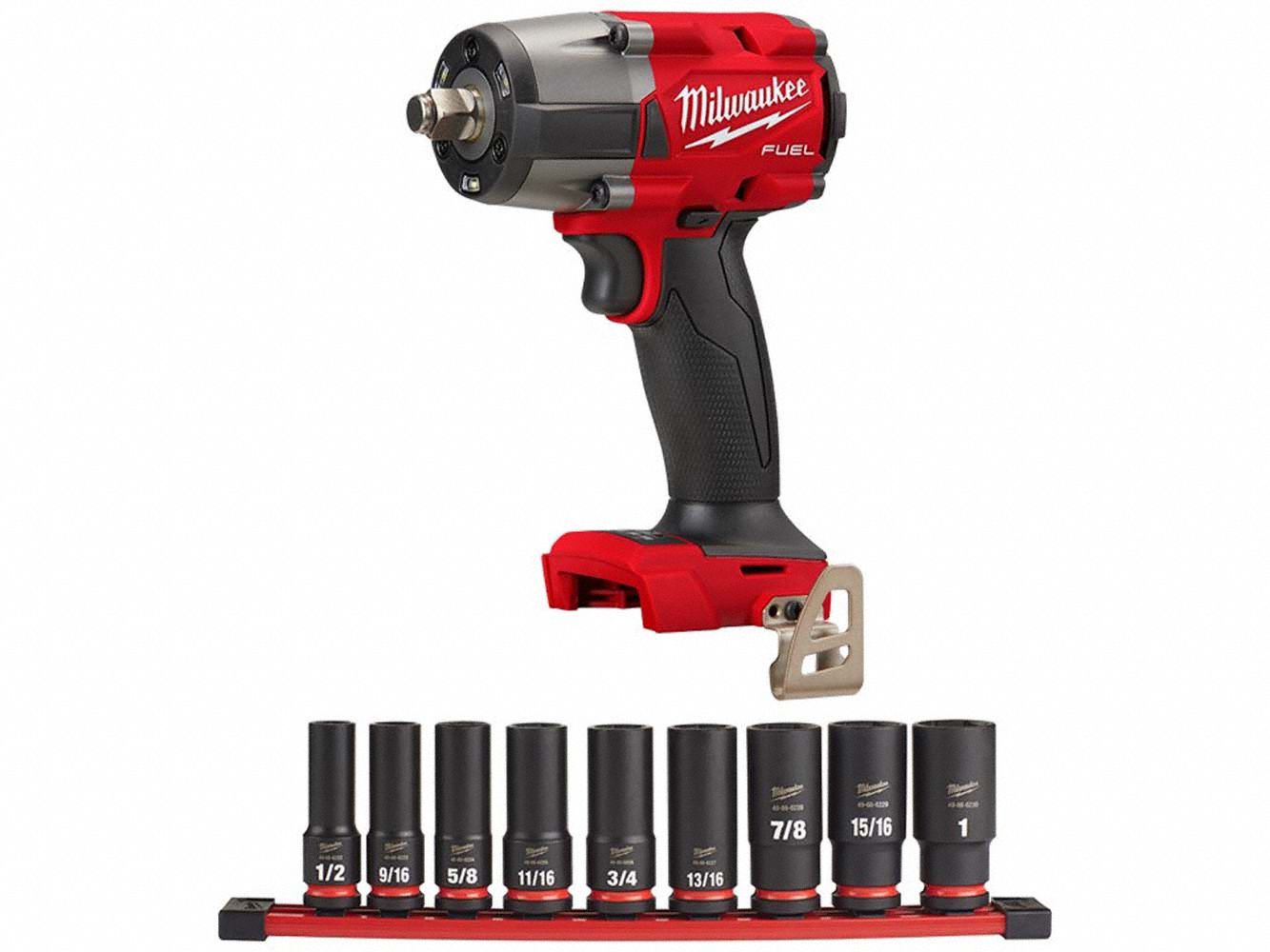 Impact Wrench Kit: 1/2 in Drive Size, 550 ft-lb Fastening Torque, Brushless, 18 V DC Volt