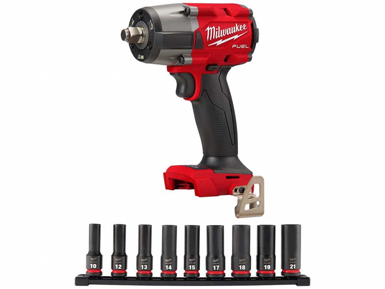 Impact Wrench Kit: 1/2 in Drive Size, 550 ft-lb Fastening Torque, Brushless, 18 V DC Volt
