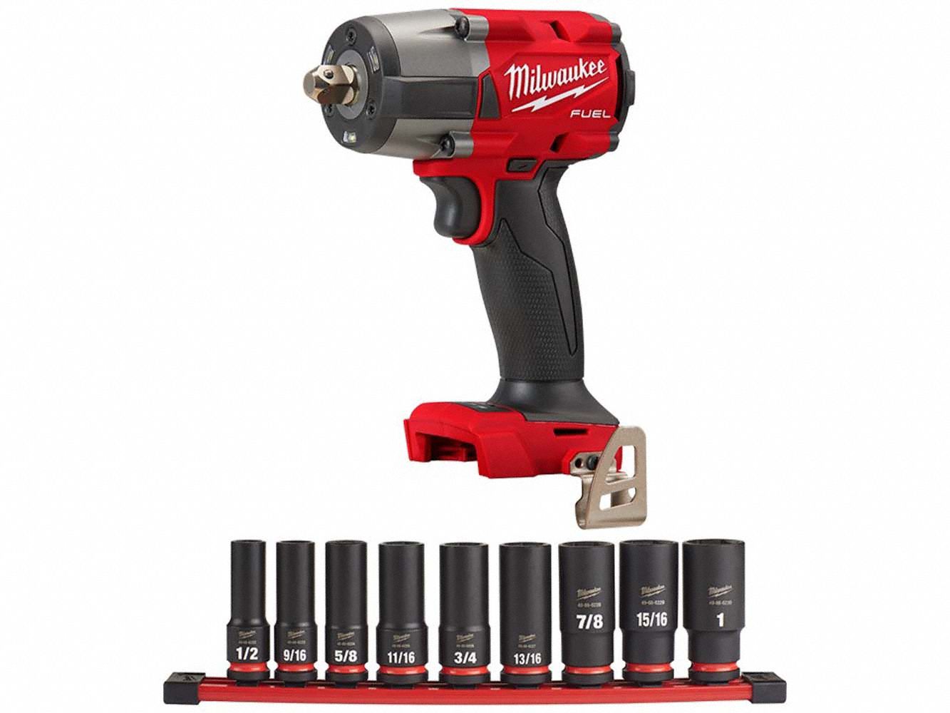 Impact Wrench Kit: 1/2 in Drive Size, 550 ft-lb Fastening Torque, Brushless, 18 V DC Volt