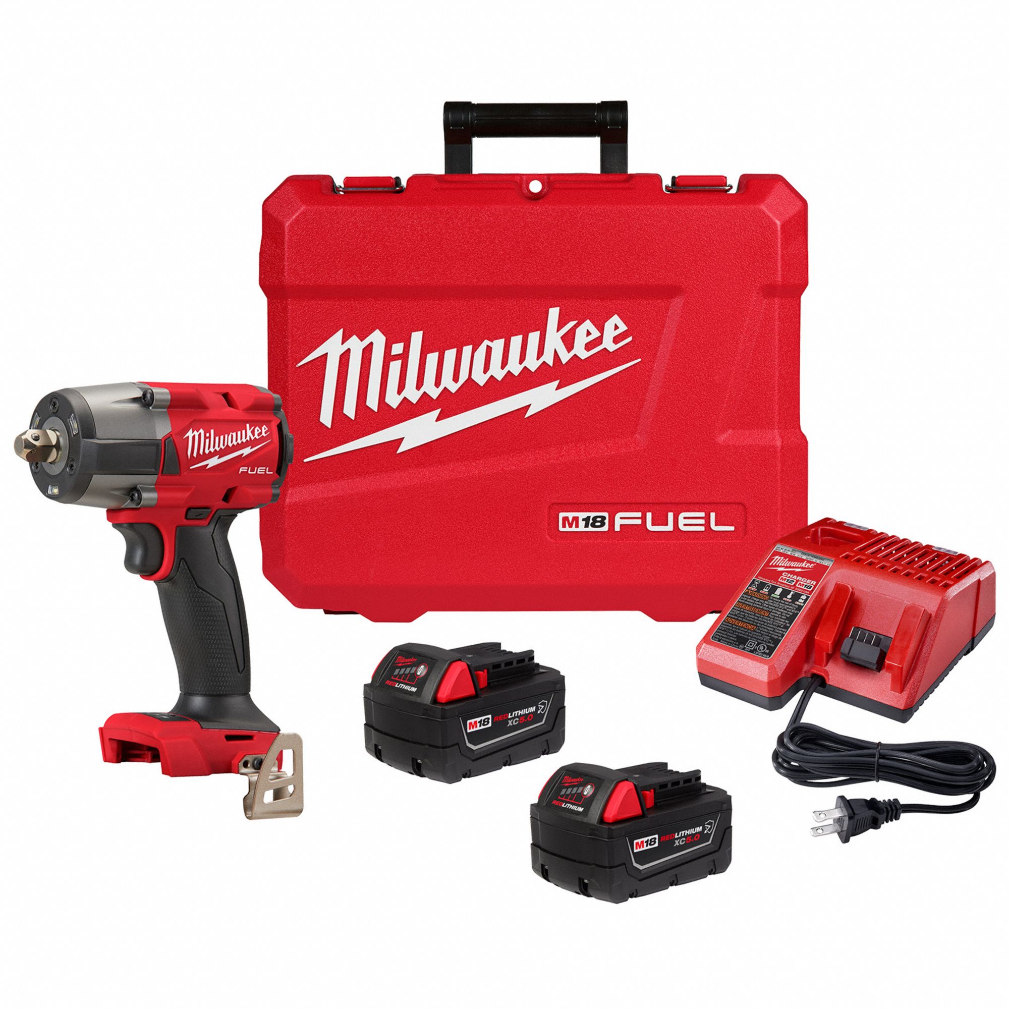 Impact Wrench Kit: 1/2 in Drive Size, 550 ft-lb Fastening Torque, Brushless, 18 V DC Volt