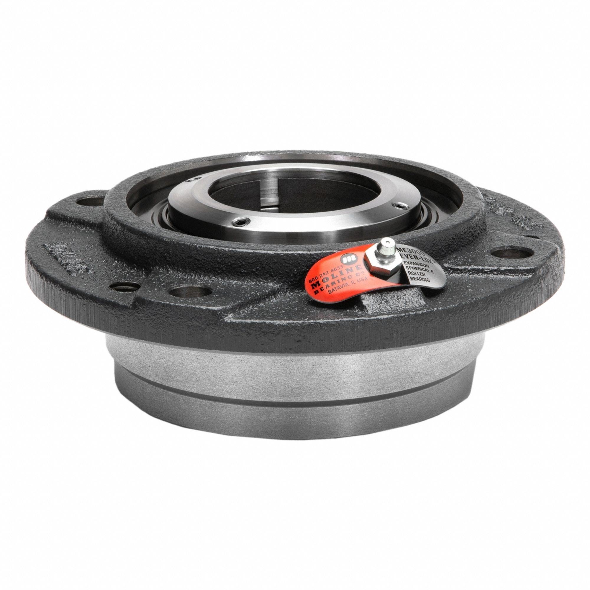 4 Bolt Flange Bearing: Spherical Roller, 1 11/16 in Bore, Cast Iron, 6 1/8 in Lg
