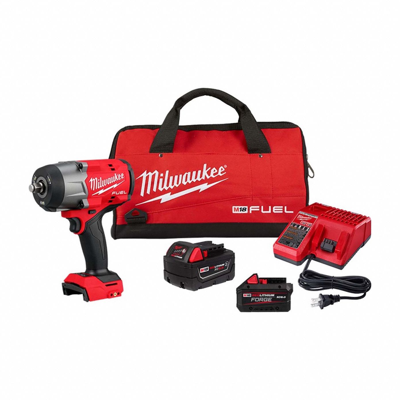 Impact Wrench Kit: 1/2 in Drive Size, 1, 100 ft-lb Fastening Torque, Brushless, Pistol Grip