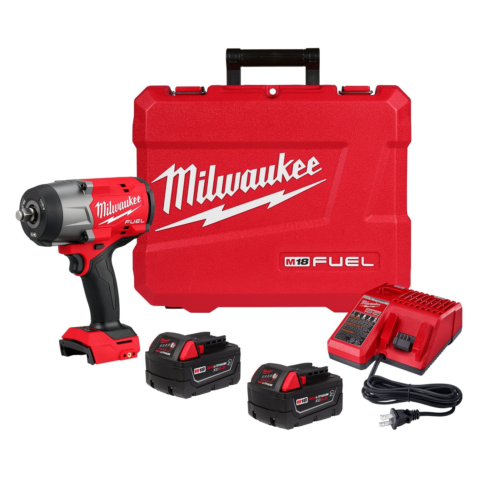Impact Wrench Kit: 1/2 in Drive Size, 1, 100 ft-lb Fastening Torque, Brushless, M18 FUEL™