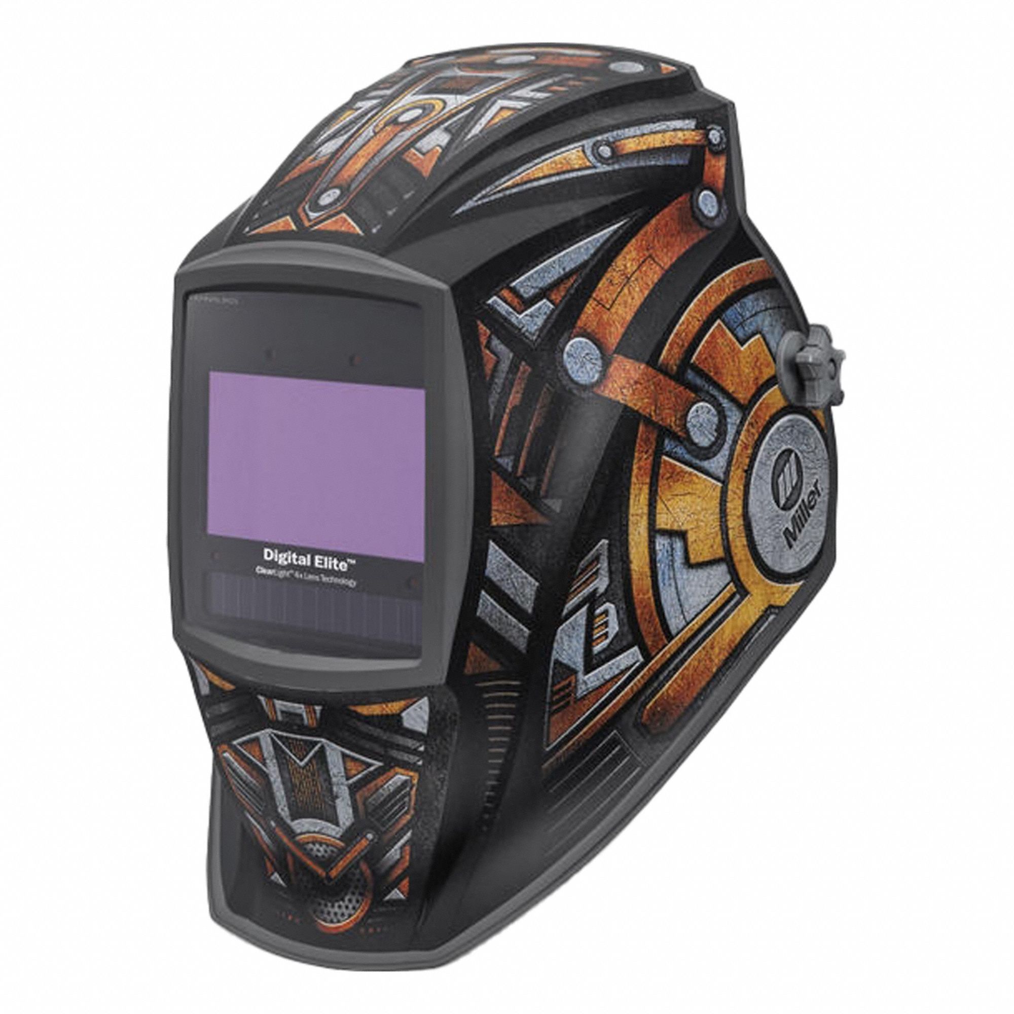 Welding Helmet: Auto-Darkening, 4 Arc Sensors, Black/Gray/Orange/Yellow, Abstract