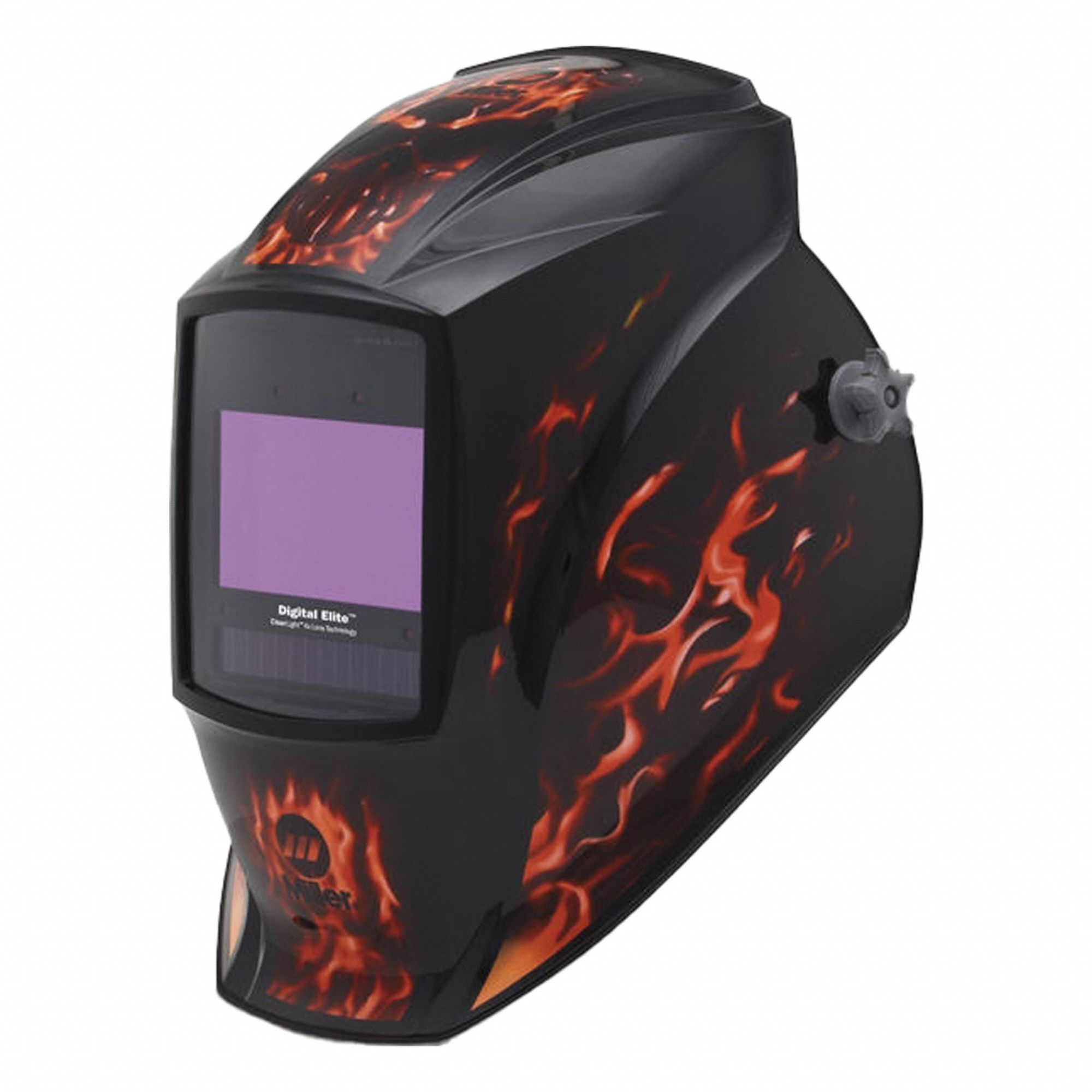 Welding Helmet: Auto-Darkening, 4 Arc Sensors, Black/Red, Flames, W8-W13, 9.2 sq in