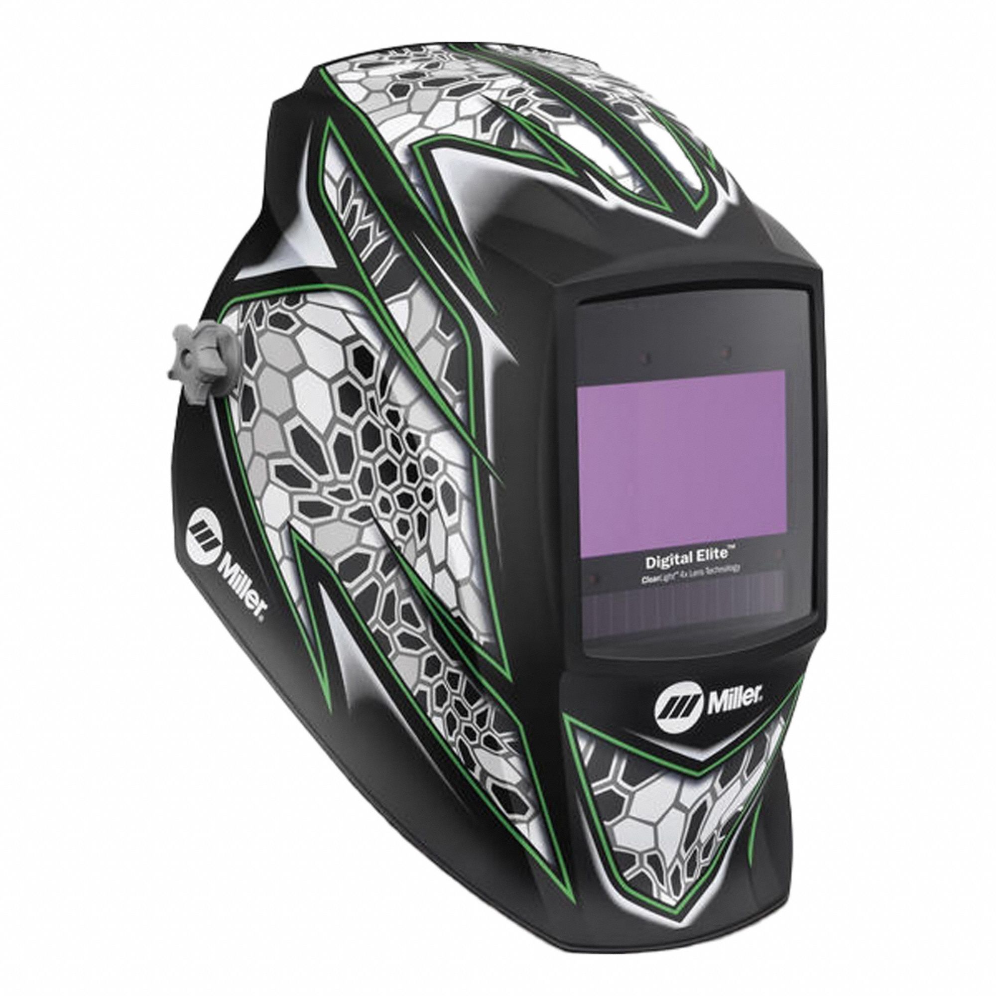 Welding Helmet: Auto-Darkening, 4 Arc Sensors, Black/Gray/Green/White, Abstract