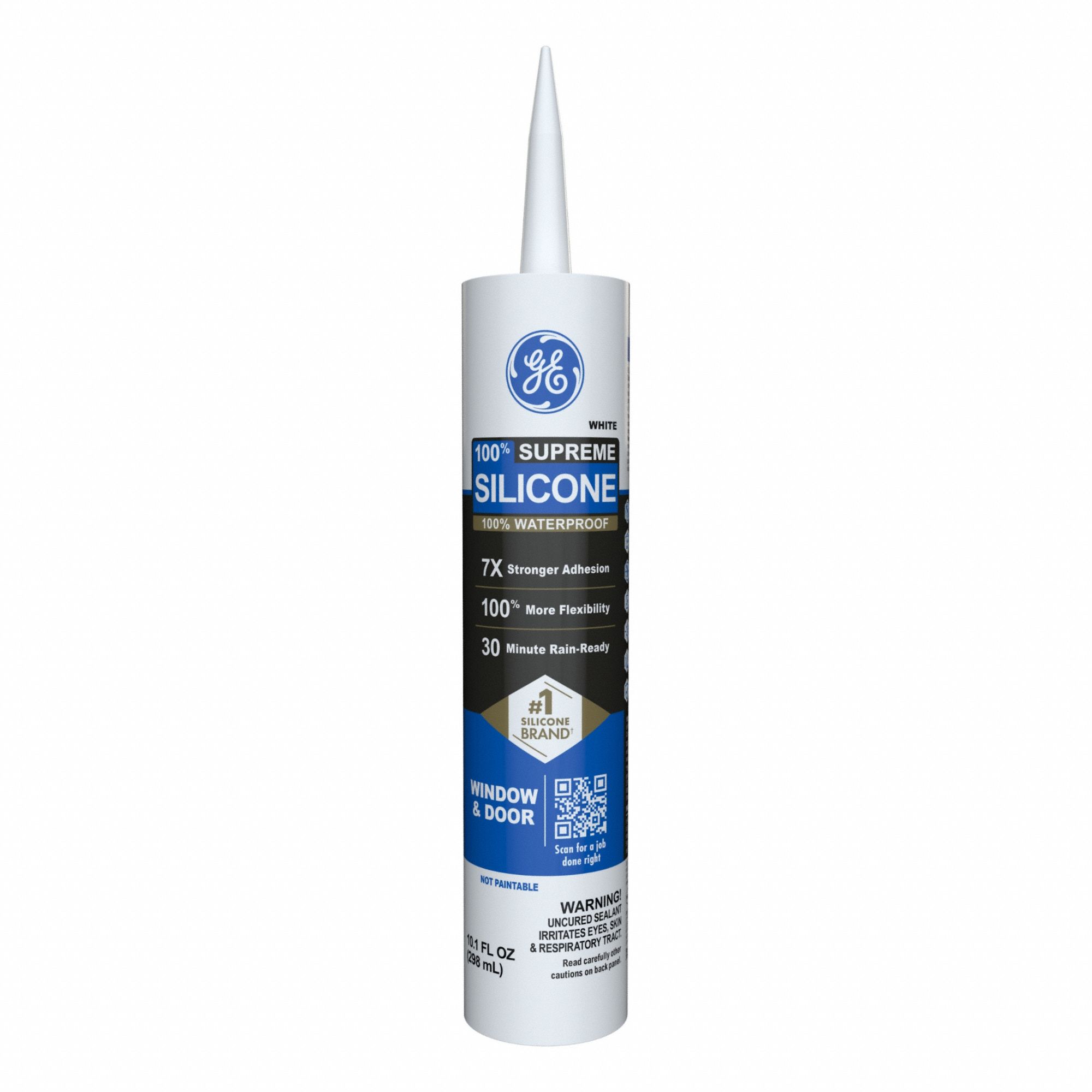 Silicone Sealant: Supreme Silicone, White, 10 oz, Cartridge, 301% to 500% Elongation Range