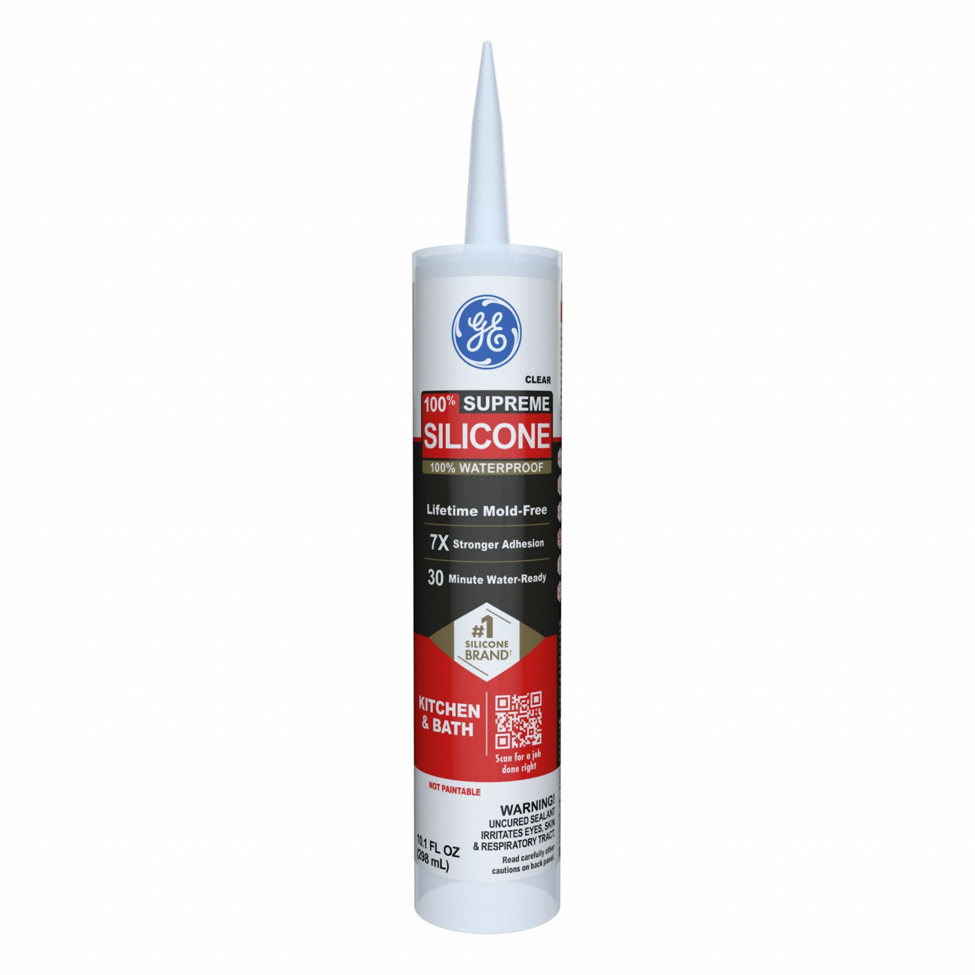 Silicone Sealant: Supreme Silicone, Clear, 10 oz, Cartridge, 301% to 500% Elongation Range
