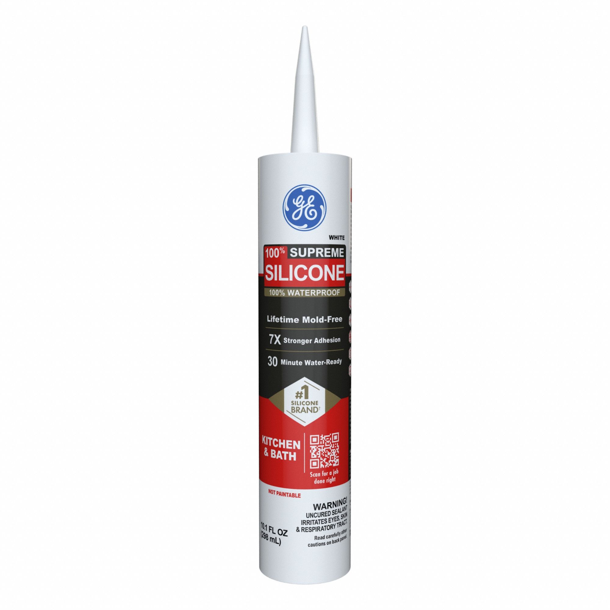 Silicone Sealant: Supreme Silicone, White, 10 oz, Cartridge, 301% to 500% Elongation Range
