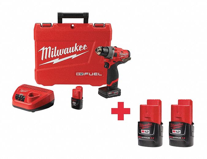 MILWAUKEE Drill Kit, Cordless, 18 inlb to 132 inlb, 1/2 in Chuck Size