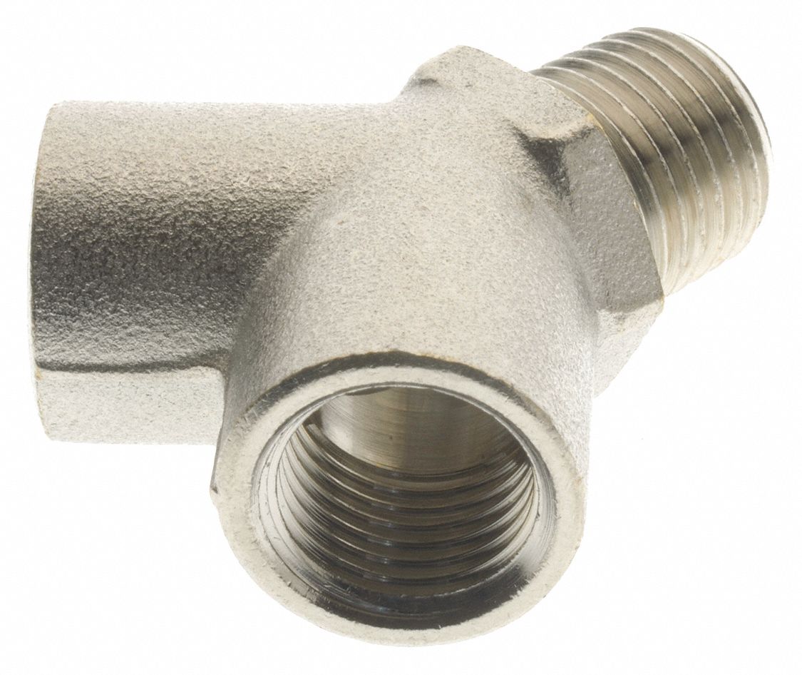 Push-Fit Wye Fitting: 1/4 in OD x 1/4 in Pipe x 1/4 in Pipe Size, Brass, 5 PK