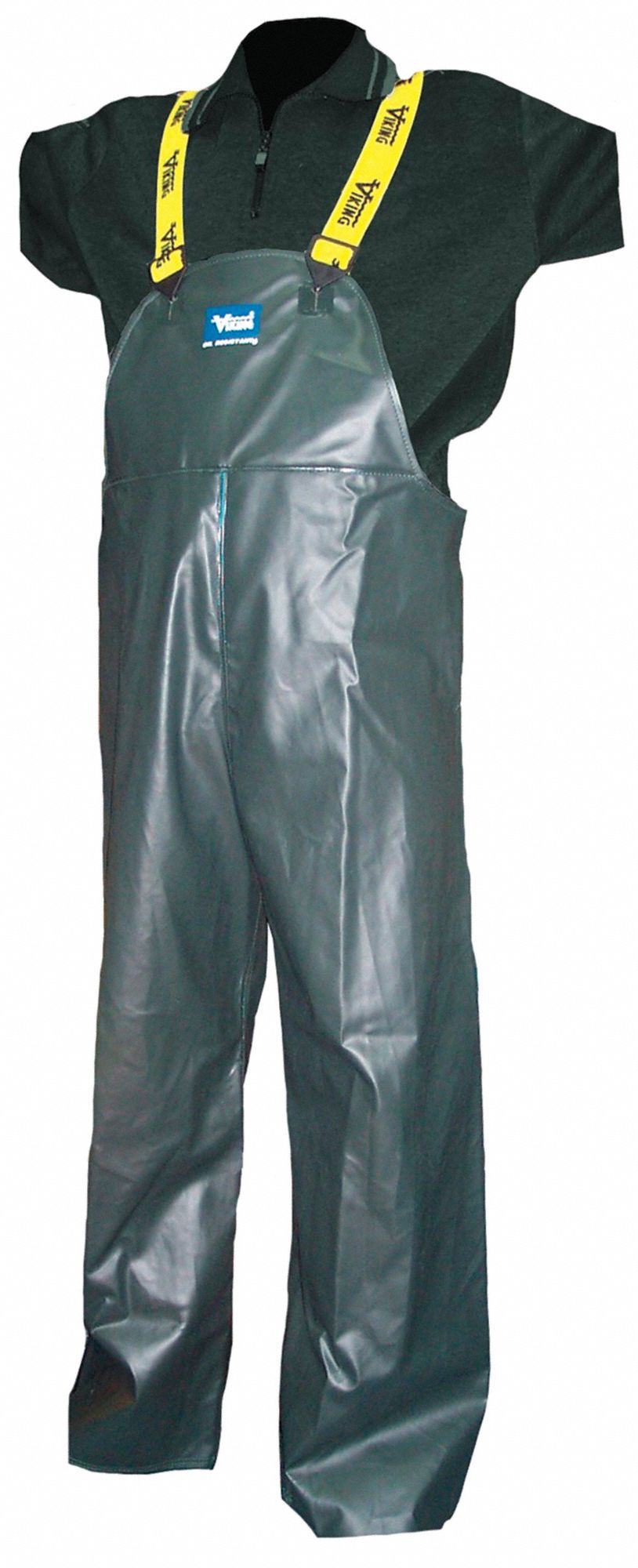 PVC RAIN BIB PANTS, POLYESTER/PVC, L, GREEN, 32 X 36, OIL RESISTANT