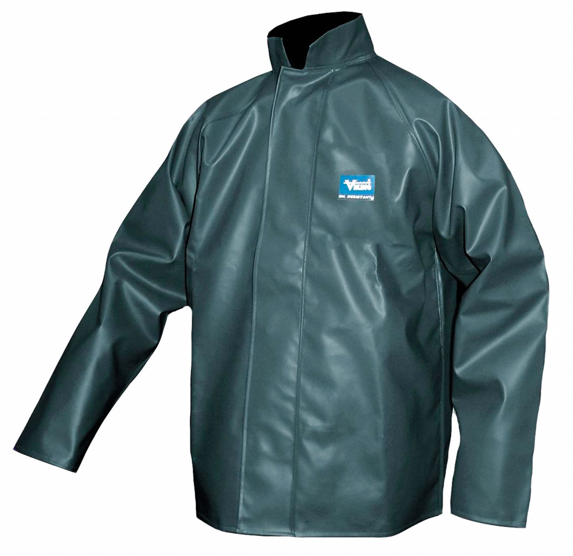 VENTED RAIN JACKET, XL, GREEN, SNAPS, DETACHABLE HOOD, 0.45MM PVC/POLY, OIL RESISTANT